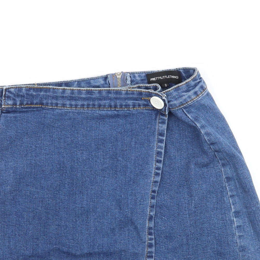 PRETTYLITTLETHING Womens Blue  Denim A-Line Skirt Size 8