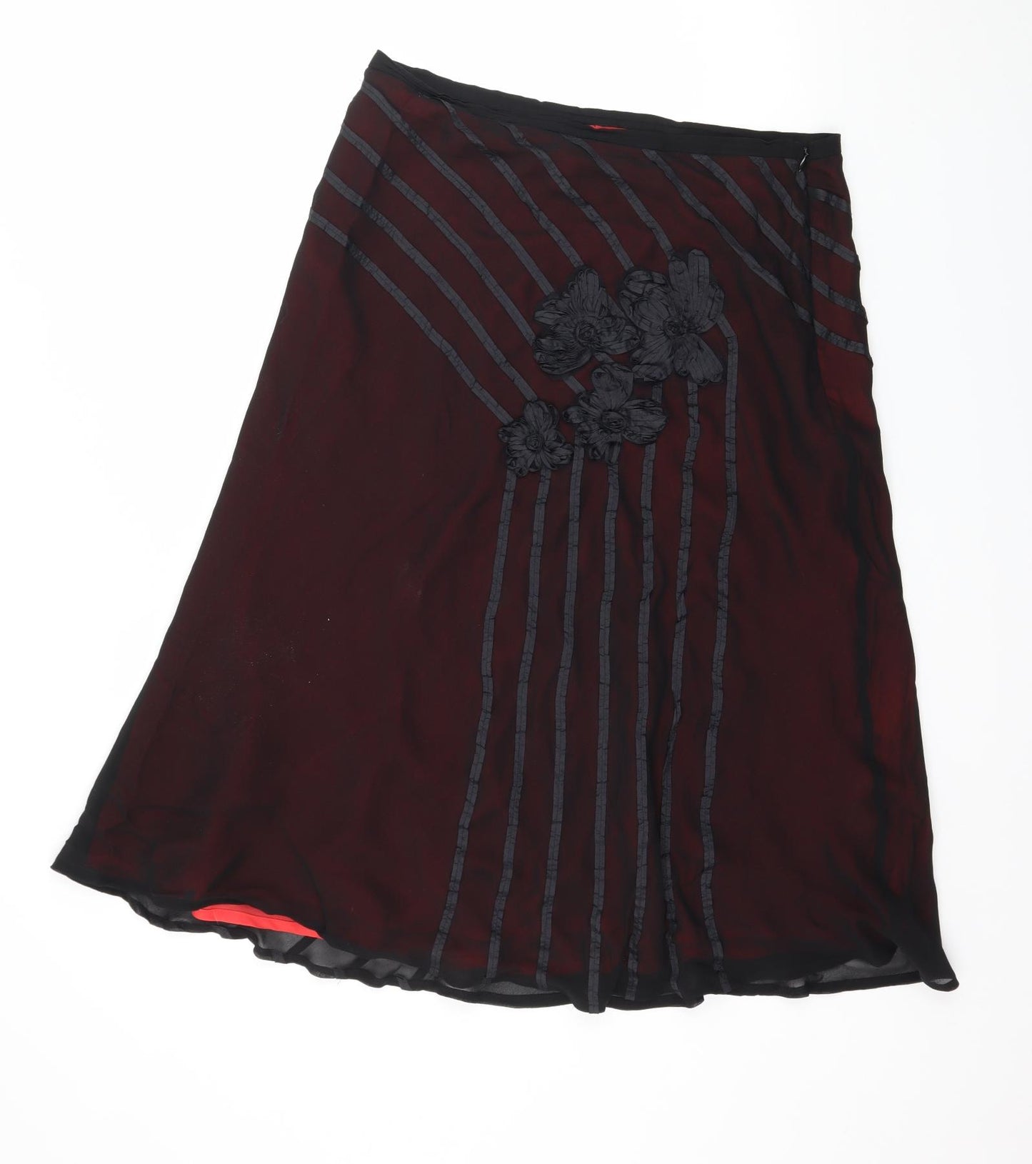 Coast Womens Black Striped Chiffon A-Line Skirt Size 14