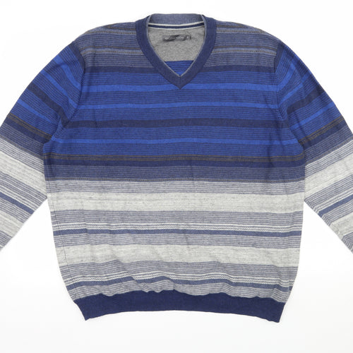 RJR.John Rocha Mens Blue Striped Knit Pullover Jumper Size XL