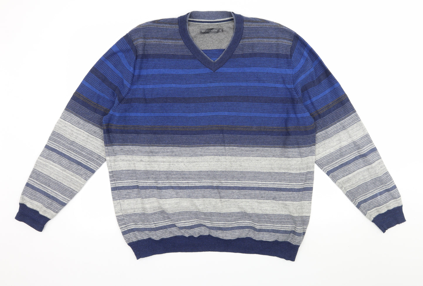 RJR.John Rocha Mens Blue Striped Knit Pullover Jumper Size XL