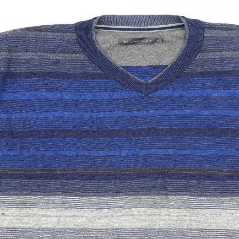 RJR.John Rocha Mens Blue Striped Knit Pullover Jumper Size XL