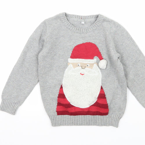 Marks and Spencer Boys Grey  Knit Pullover Jumper Size 3-4 Years  - Santa Claus