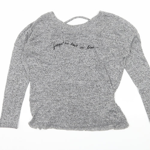 River Island Womens Grey  Knit Pullover Jumper Size 12  - French Slogan