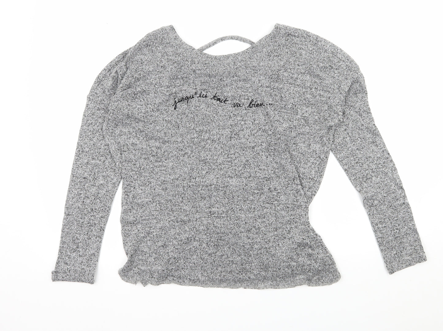 River Island Womens Grey  Knit Pullover Jumper Size 12  - French Slogan