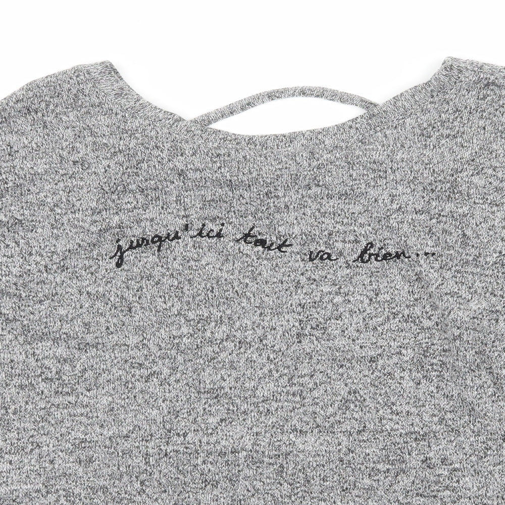 River Island Womens Grey  Knit Pullover Jumper Size 12  - French Slogan