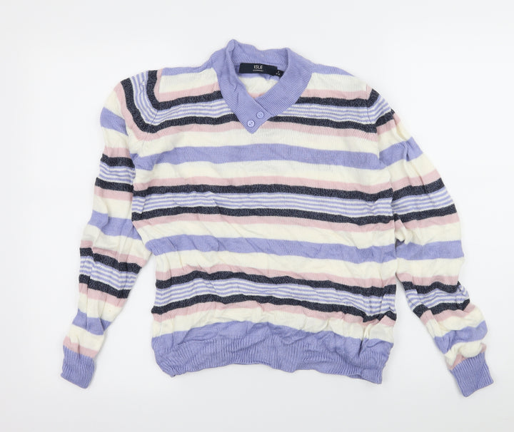 Isle Womens Purple Striped Knit Pullover Jumper Size 10