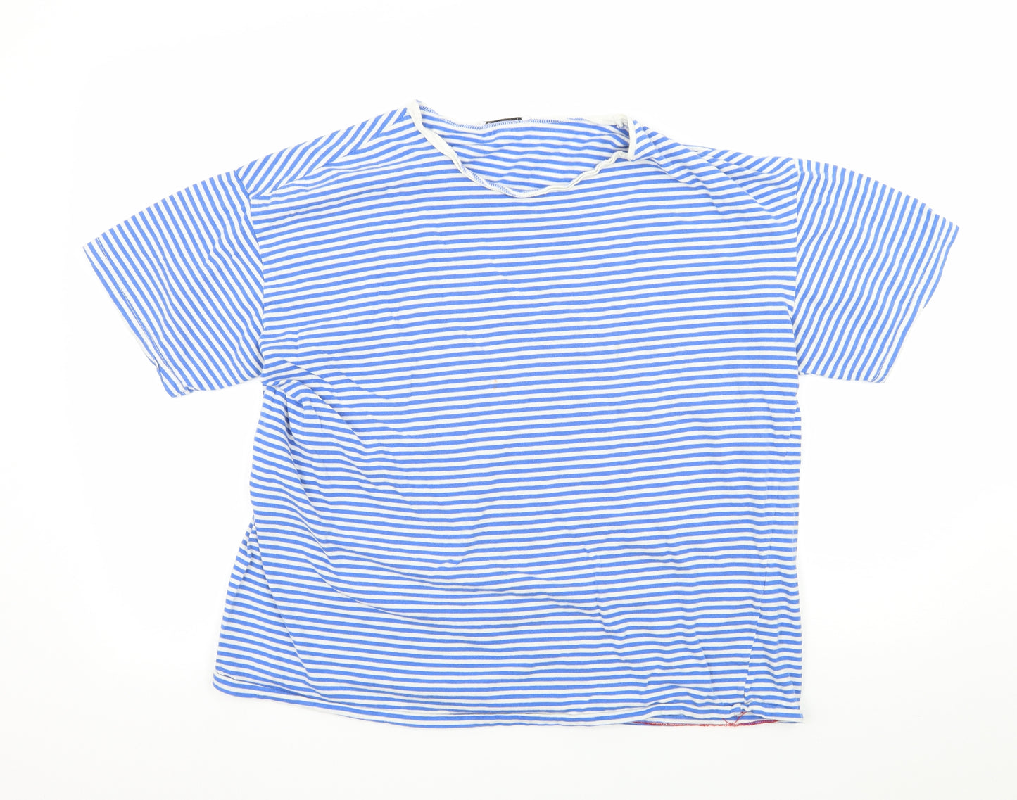 Zara Womens Blue Striped Jersey Basic T-Shirt Size L