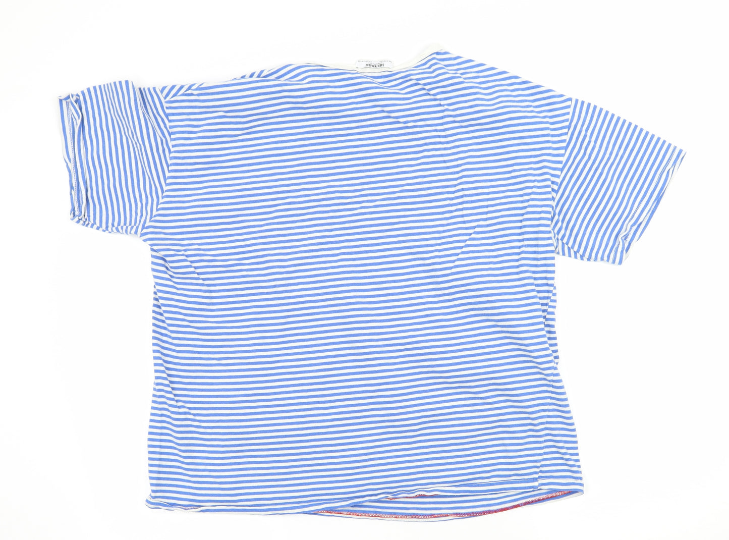 Zara Womens Blue Striped Jersey Basic T-Shirt Size L