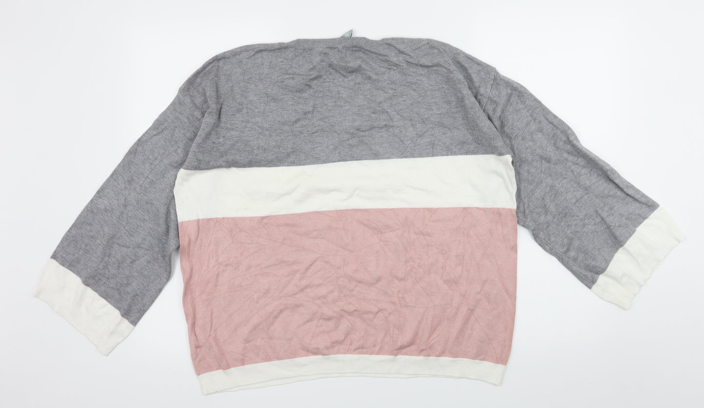 intuition Womens Grey Striped Knit Pullover Jumper Size 20