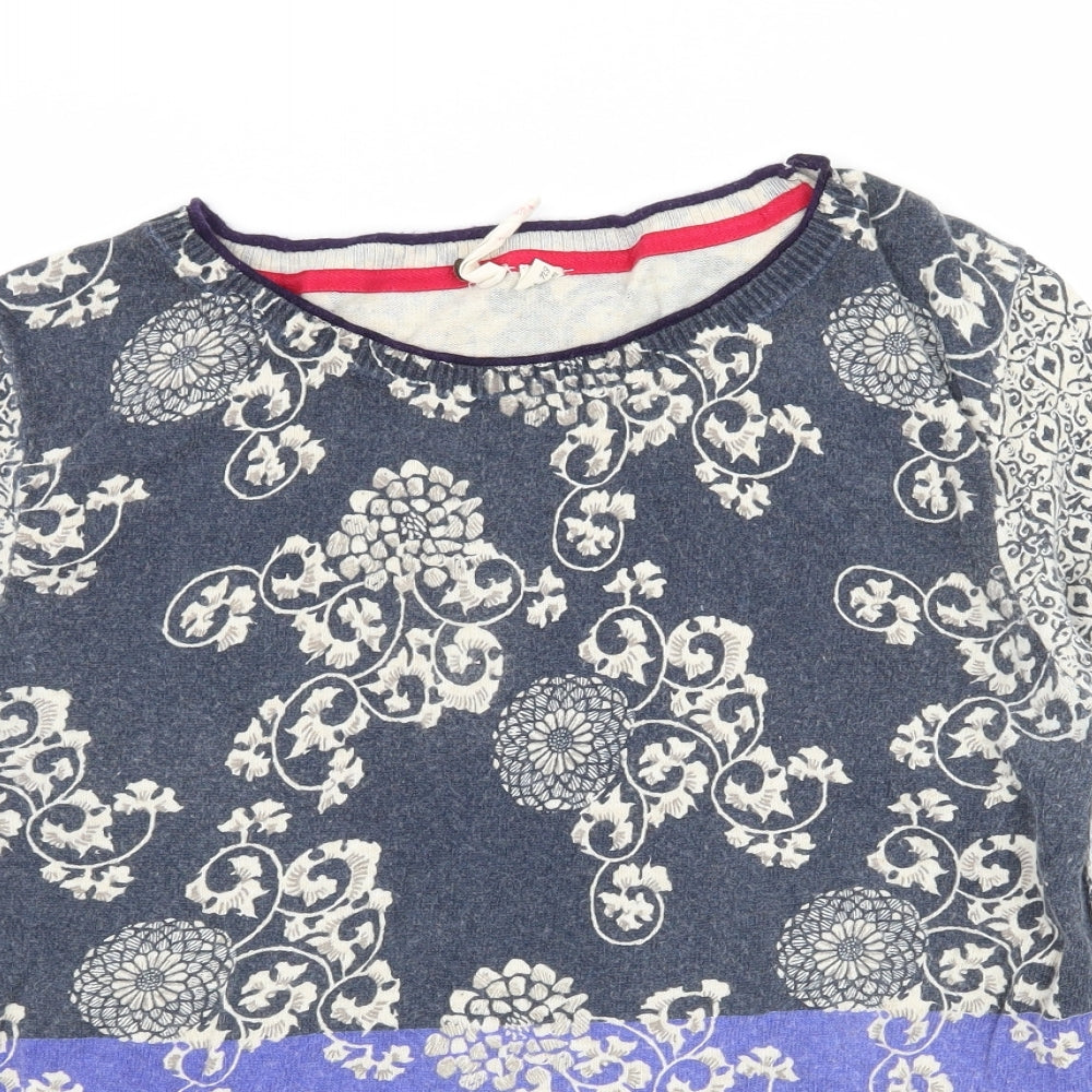 White Stuff Womens Blue Geometric Knit Pullover Jumper Size 14