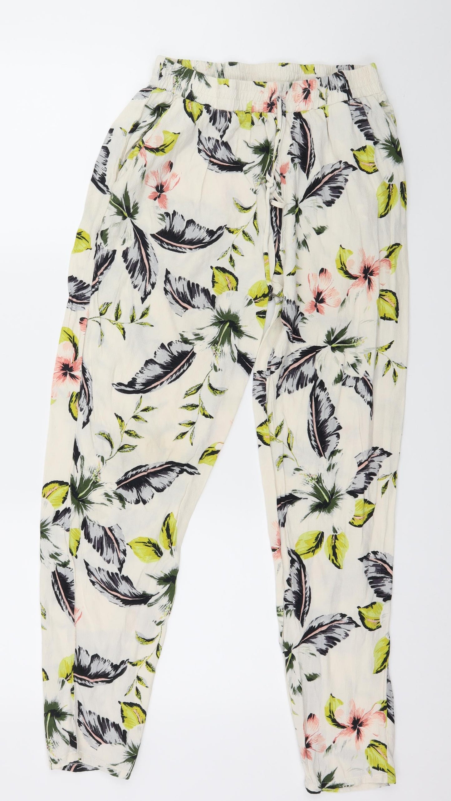 F&F Womens White Floral  Trousers  Size 10 L26 in
