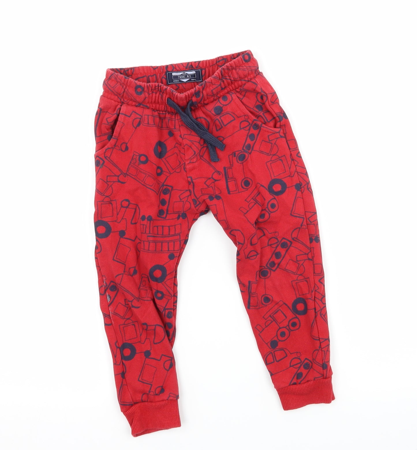 NEXT Boys Red Geometric Jersey Jogger Trousers Size 2-3 Years - vehicle print