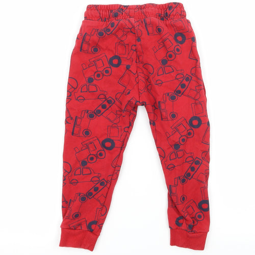 NEXT Boys Red Geometric Jersey Jogger Trousers Size 2-3 Years - vehicle print