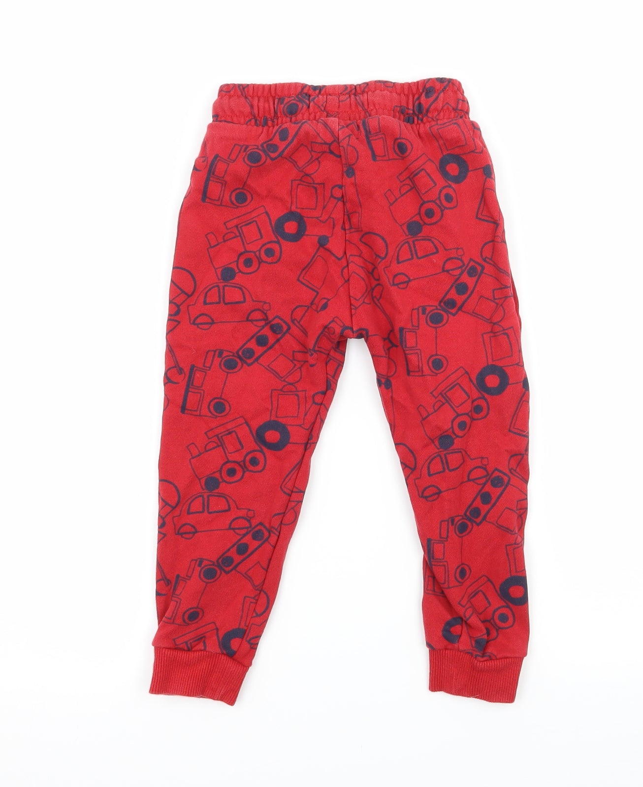 NEXT Boys Red Geometric Jersey Jogger Trousers Size 2-3 Years - vehicle print