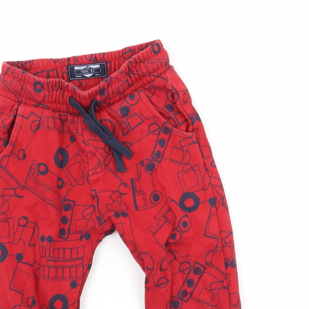 NEXT Boys Red Geometric Jersey Jogger Trousers Size 2-3 Years - vehicle print