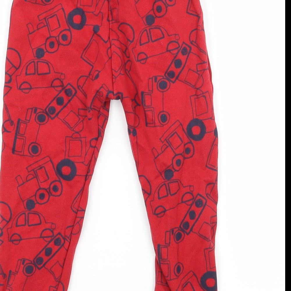 NEXT Boys Red Geometric Jersey Jogger Trousers Size 2-3 Years - vehicle print