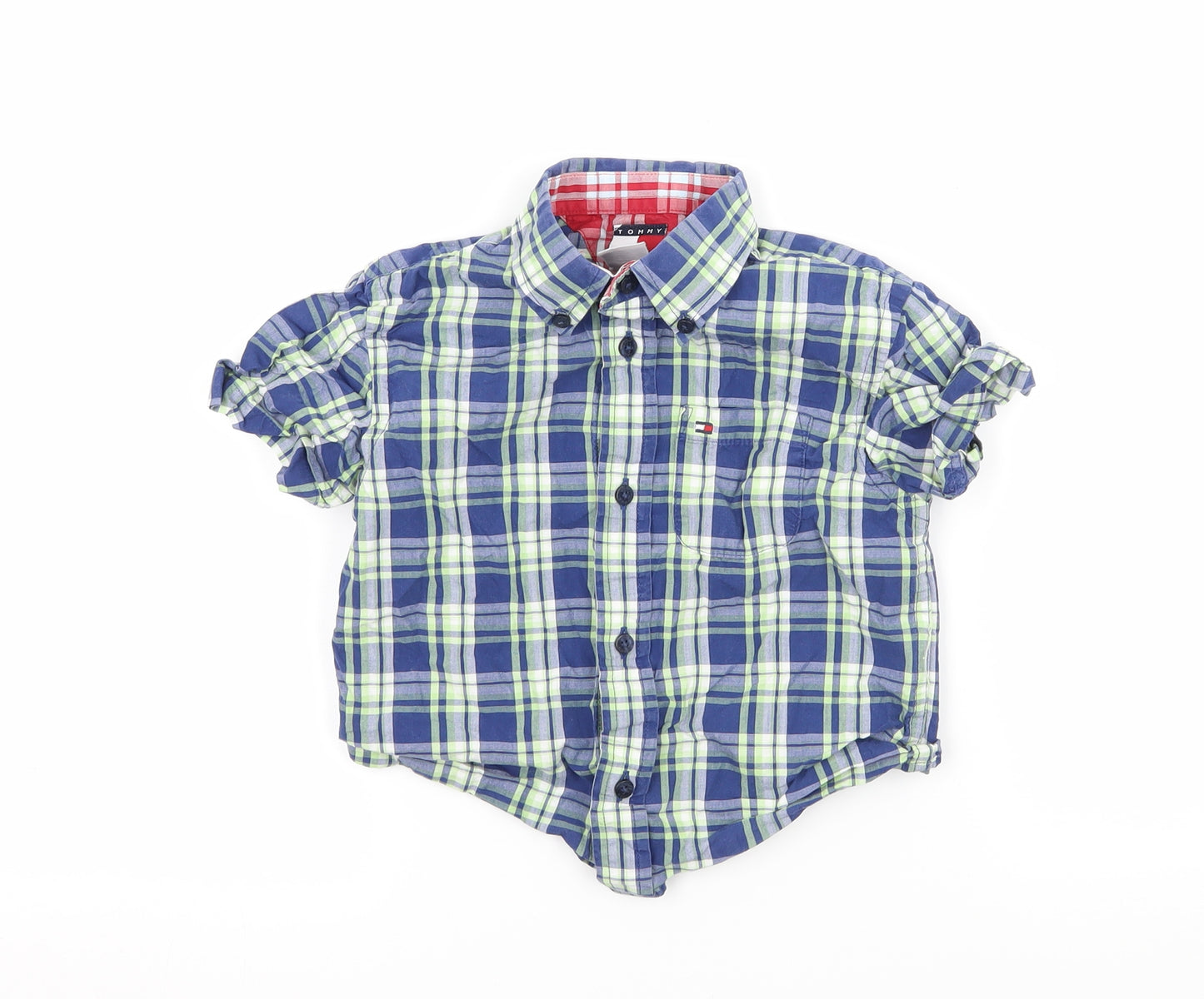Tommy Hilfiger Boys Blue Plaid  Basic Button-Up Size 3 Years