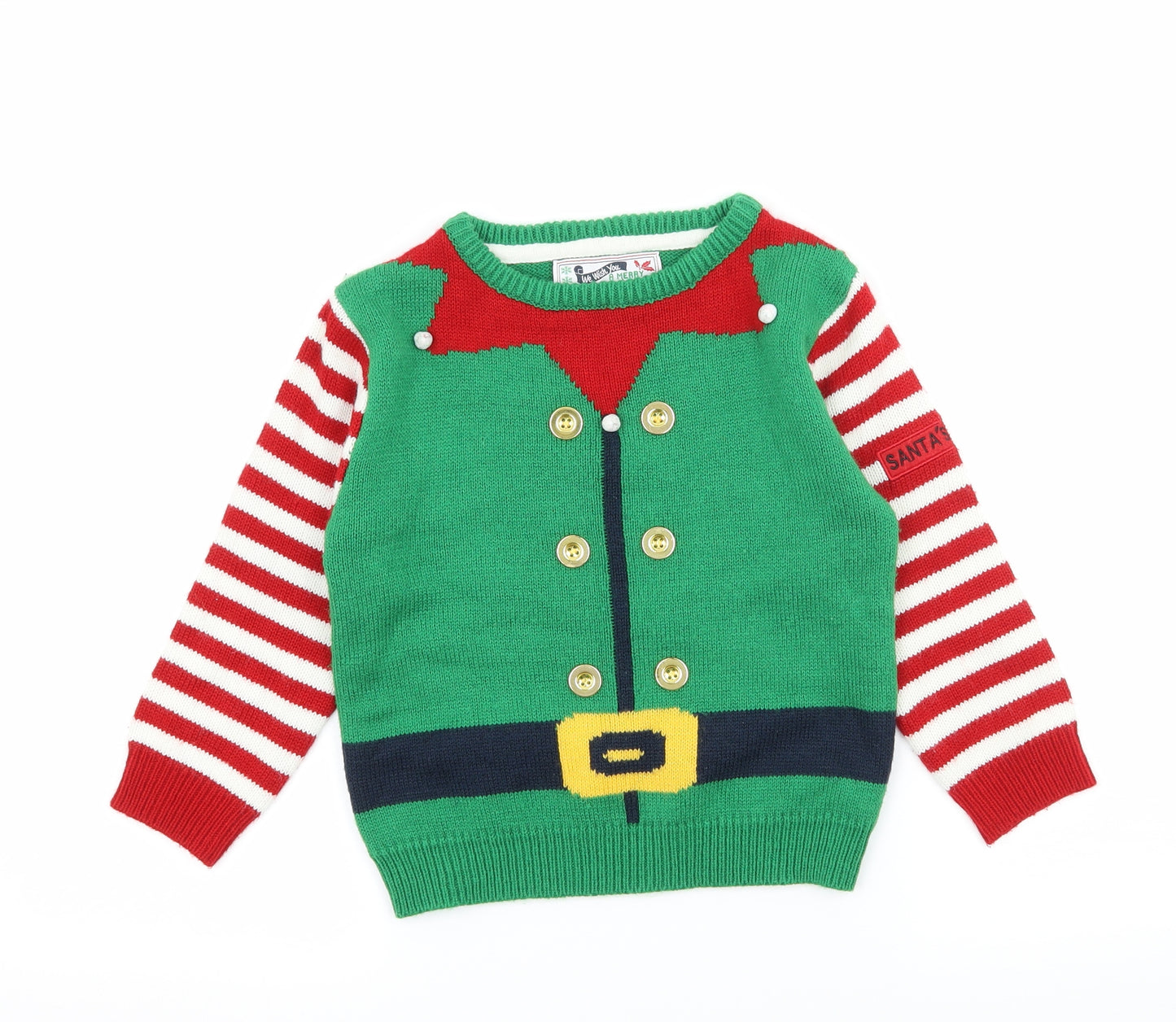 Rebel Boys Green Geometric Knit Pullover Jumper Size 4-5 Years  - Elf