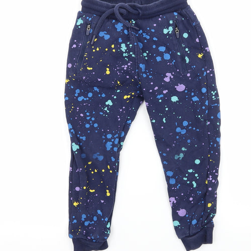 Nutmeg Boys Blue Geometric Jersey Jogger Trousers Size 3-4 Years - Paint Splat