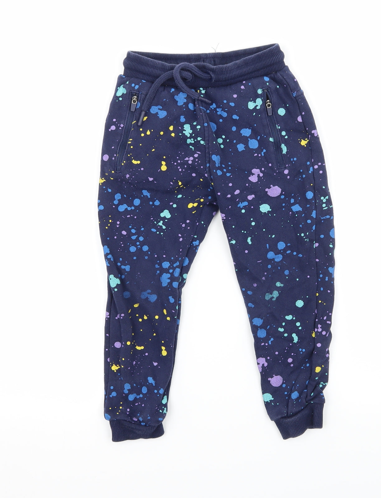 Nutmeg Boys Blue Geometric Jersey Jogger Trousers Size 3-4 Years - Paint Splat