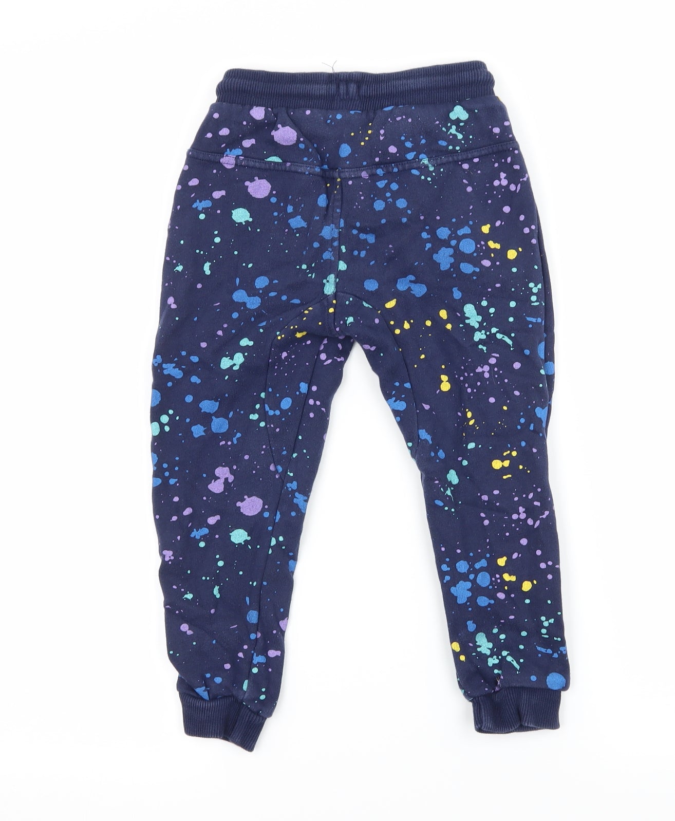 Nutmeg Boys Blue Geometric Jersey Jogger Trousers Size 3-4 Years - Paint Splat
