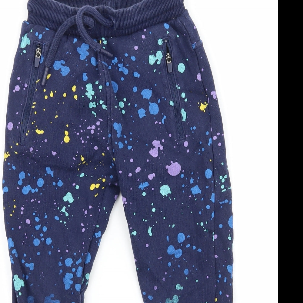Nutmeg Boys Blue Geometric Jersey Jogger Trousers Size 3-4 Years - Paint Splat