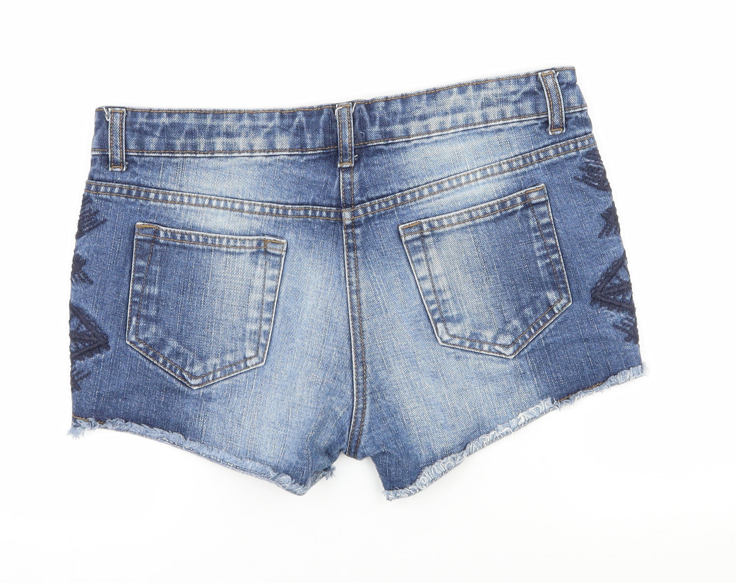 Marks and Spencer Girls Blue Geometric Denim Hot Pants Shorts Size 12-13 Years