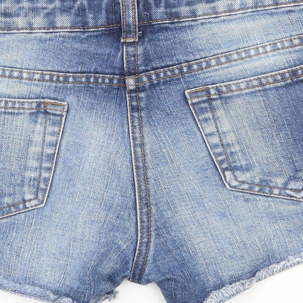 Marks and Spencer Girls Blue Geometric Denim Hot Pants Shorts Size 12-13 Years