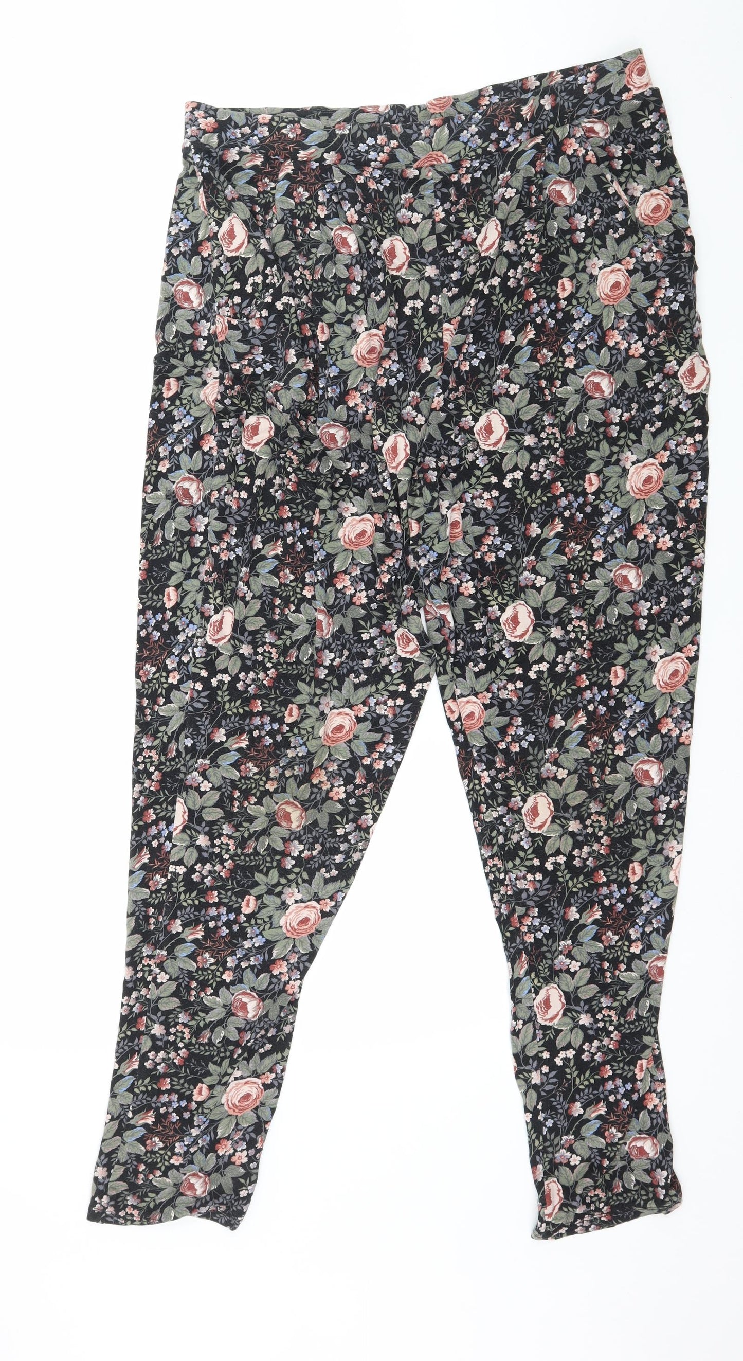 TU Womens Black Floral Jersey Harem Trousers Size 16 L28 in