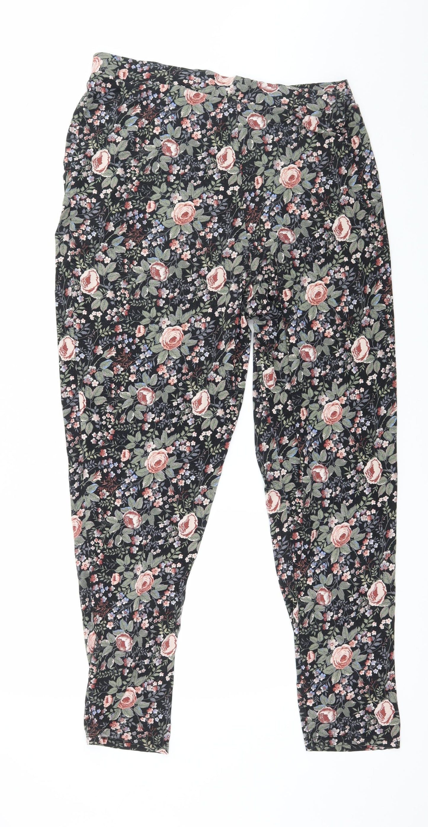 TU Womens Black Floral Jersey Harem Trousers Size 16 L28 in