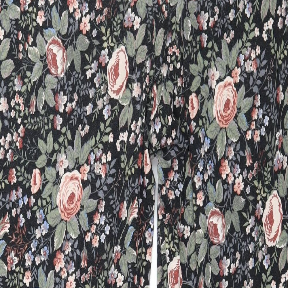TU Womens Black Floral Jersey Harem Trousers Size 16 L28 in