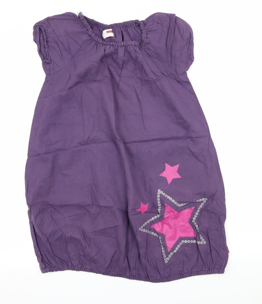 Front view of NAME IT girls’ purple geometric t-shirt dress, size 9-10, years - star