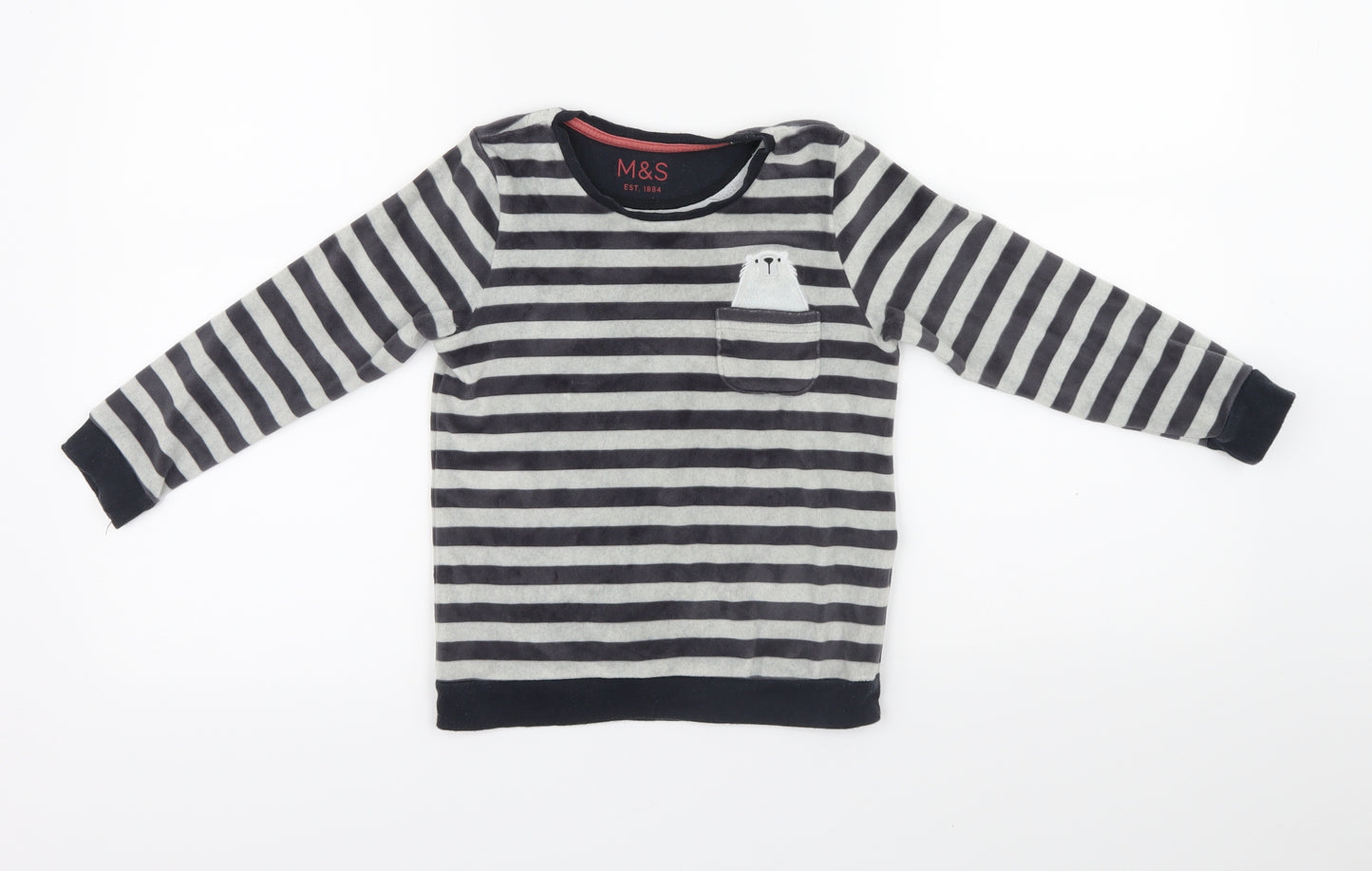 Marks and Spencer Boys Grey Striped   Pyjama Top Size 5-6 Years  - Bear