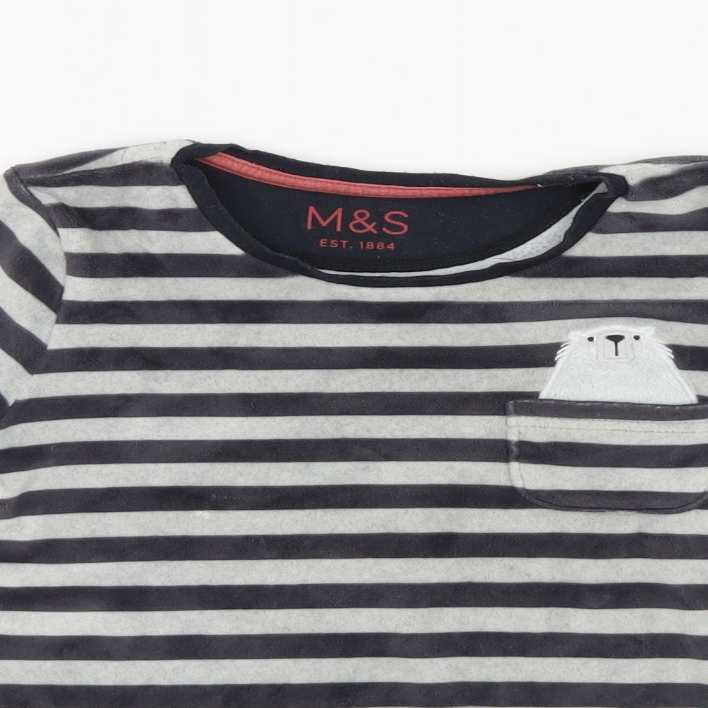 Marks and Spencer Boys Grey Striped   Pyjama Top Size 5-6 Years  - Bear