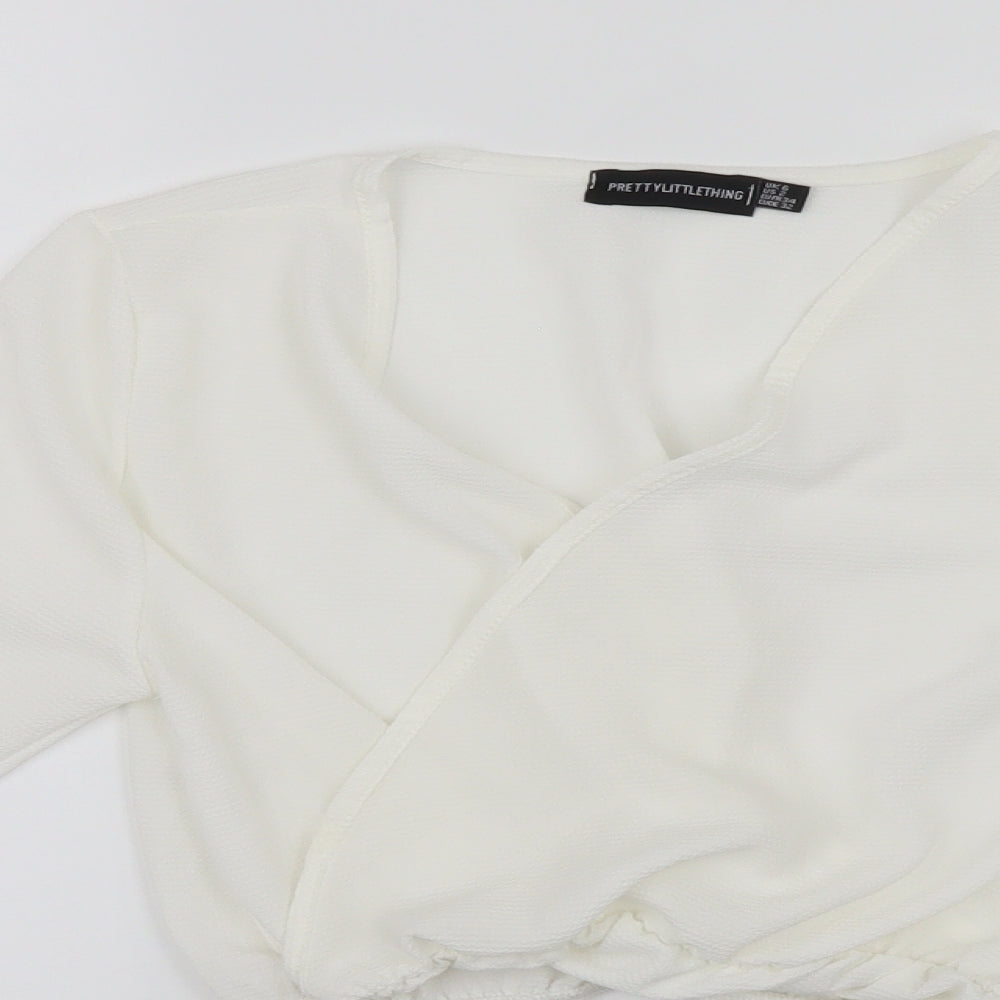 PRETTYLITTLETHING Womens White  Chiffon Jersey Blouse Size 6