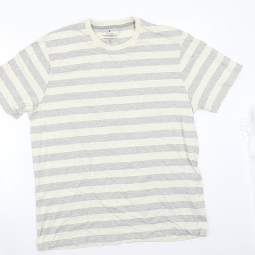 TU Mens Grey Striped   T-Shirt Size L