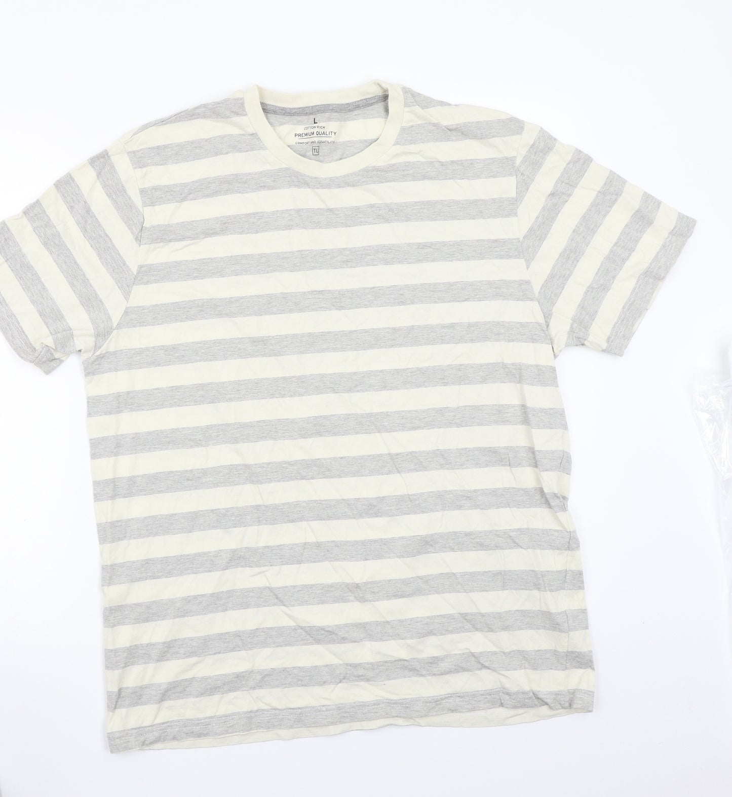 TU Mens Grey Striped   T-Shirt Size L