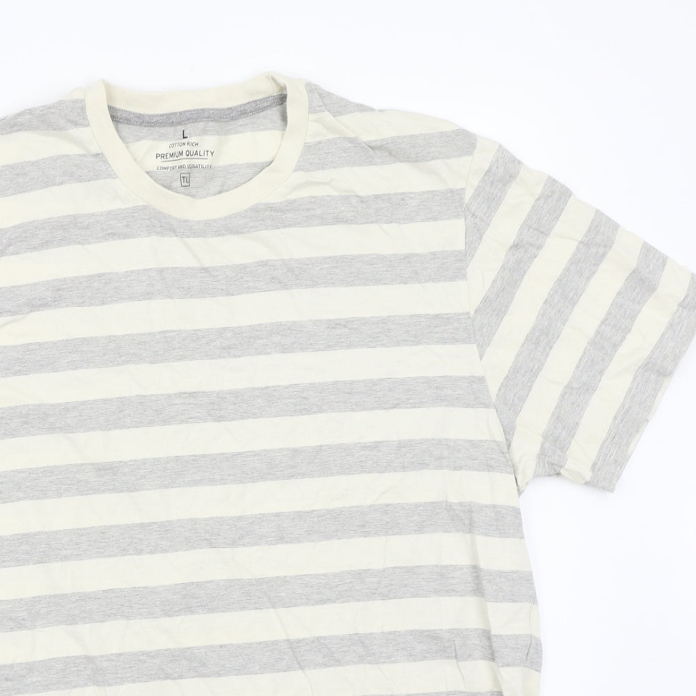TU Mens Grey Striped   T-Shirt Size L