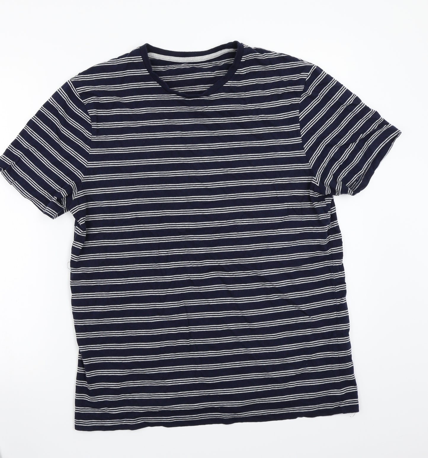 F&F Mens Blue Striped   T-Shirt Size L