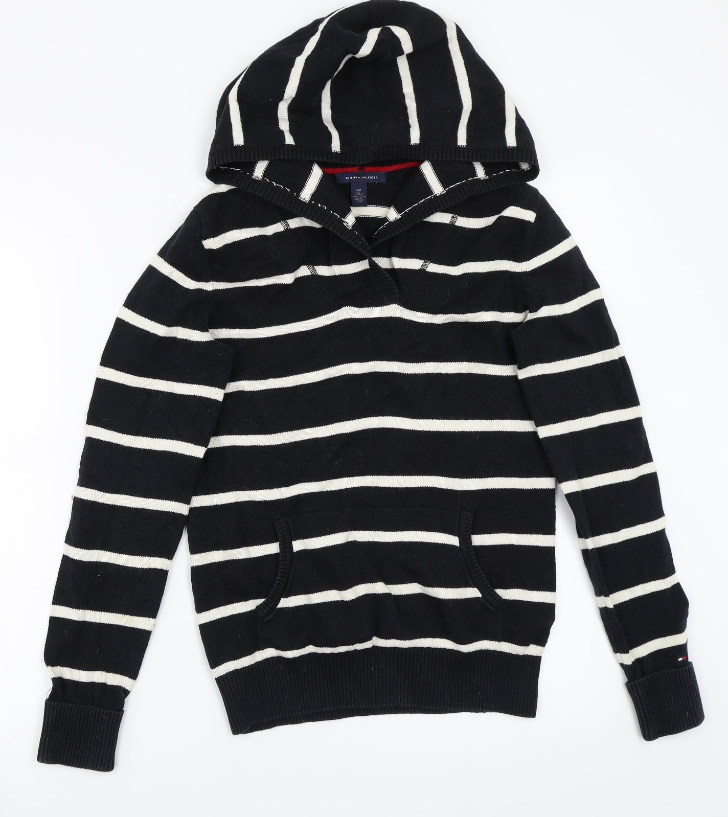 Tommy Hilfiger Womens Black Striped  Pullover Hoodie Size S