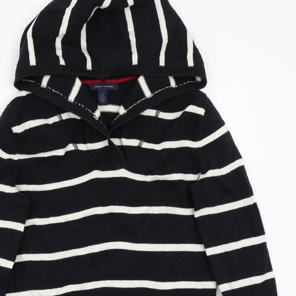 Tommy Hilfiger Womens Black Striped  Pullover Hoodie Size S