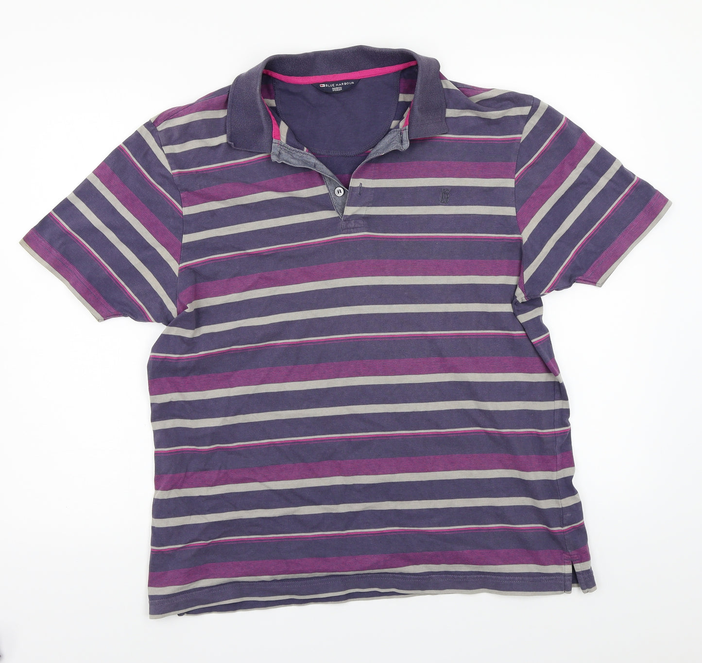 Marks and Spencer Mens Purple Striped   Polo Size M