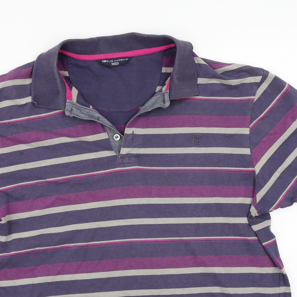 Marks and Spencer Mens Purple Striped   Polo Size M