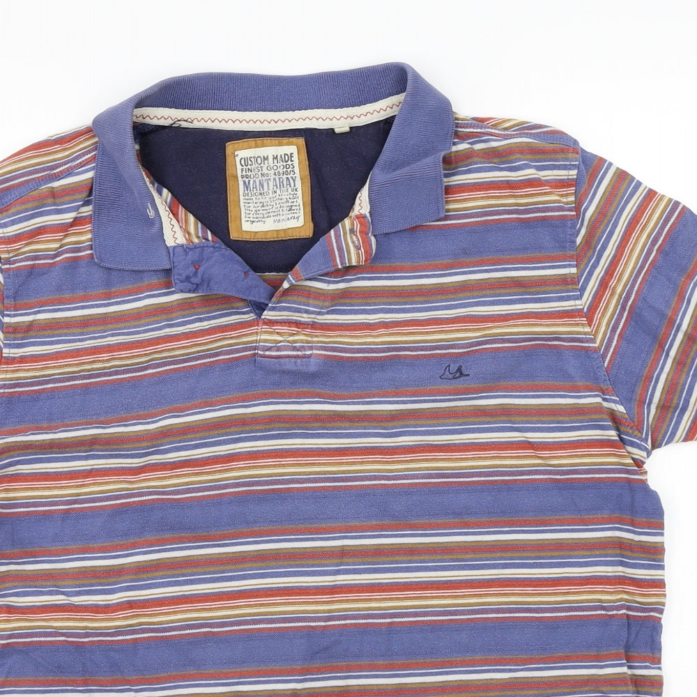 Mantaray Mens Blue Striped   Polo Size M