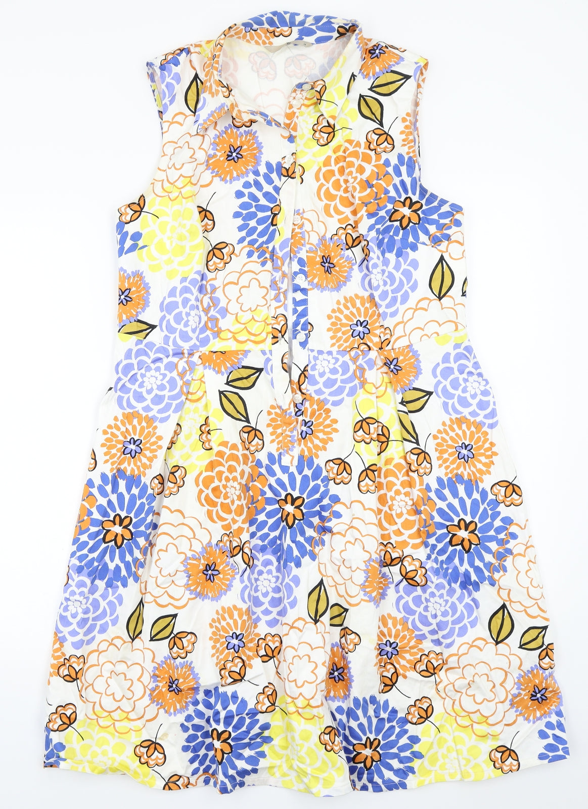 TU Womens White Floral Rayon A-Line  Size 14