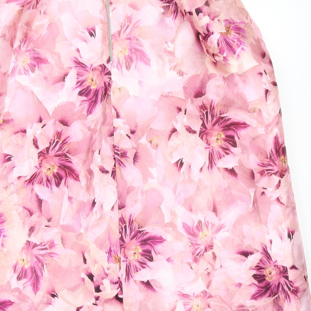Luxe Womens Pink Floral  A-Line Skirt Size 16