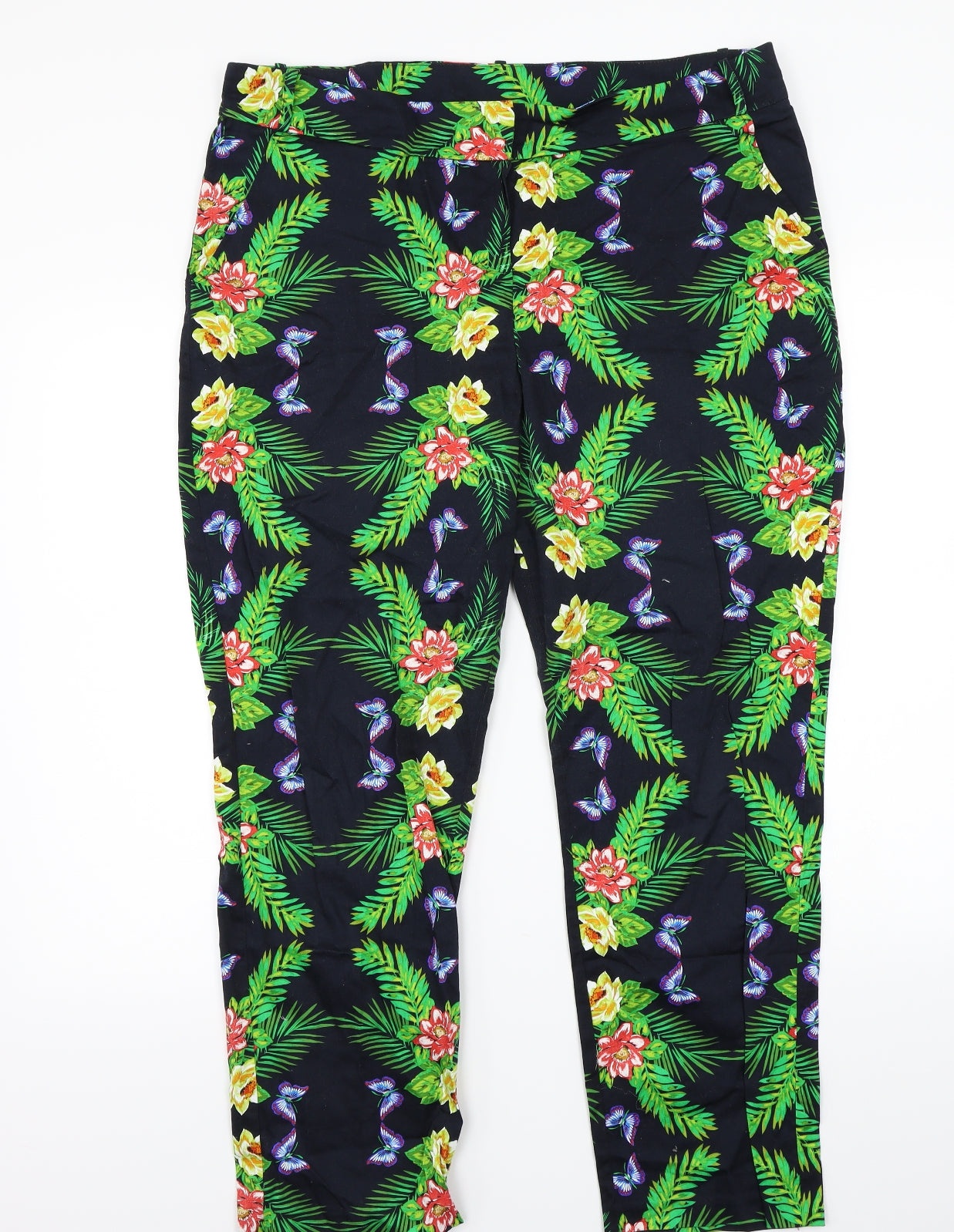 Primark Womens Blue Floral  Trousers  Size 18 L27 in