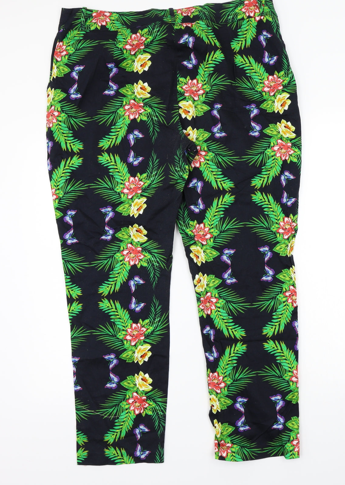 Primark Womens Blue Floral  Trousers  Size 18 L27 in
