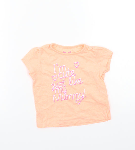 Front view of Young Dimension girls’ orange basic t-shirt, size 9-12, months