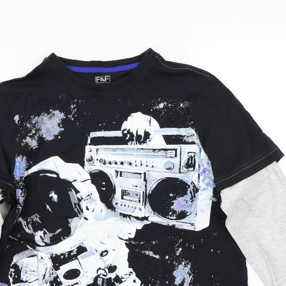 F&F Boys Black  Rayon Basic T-Shirt Size 13 Years